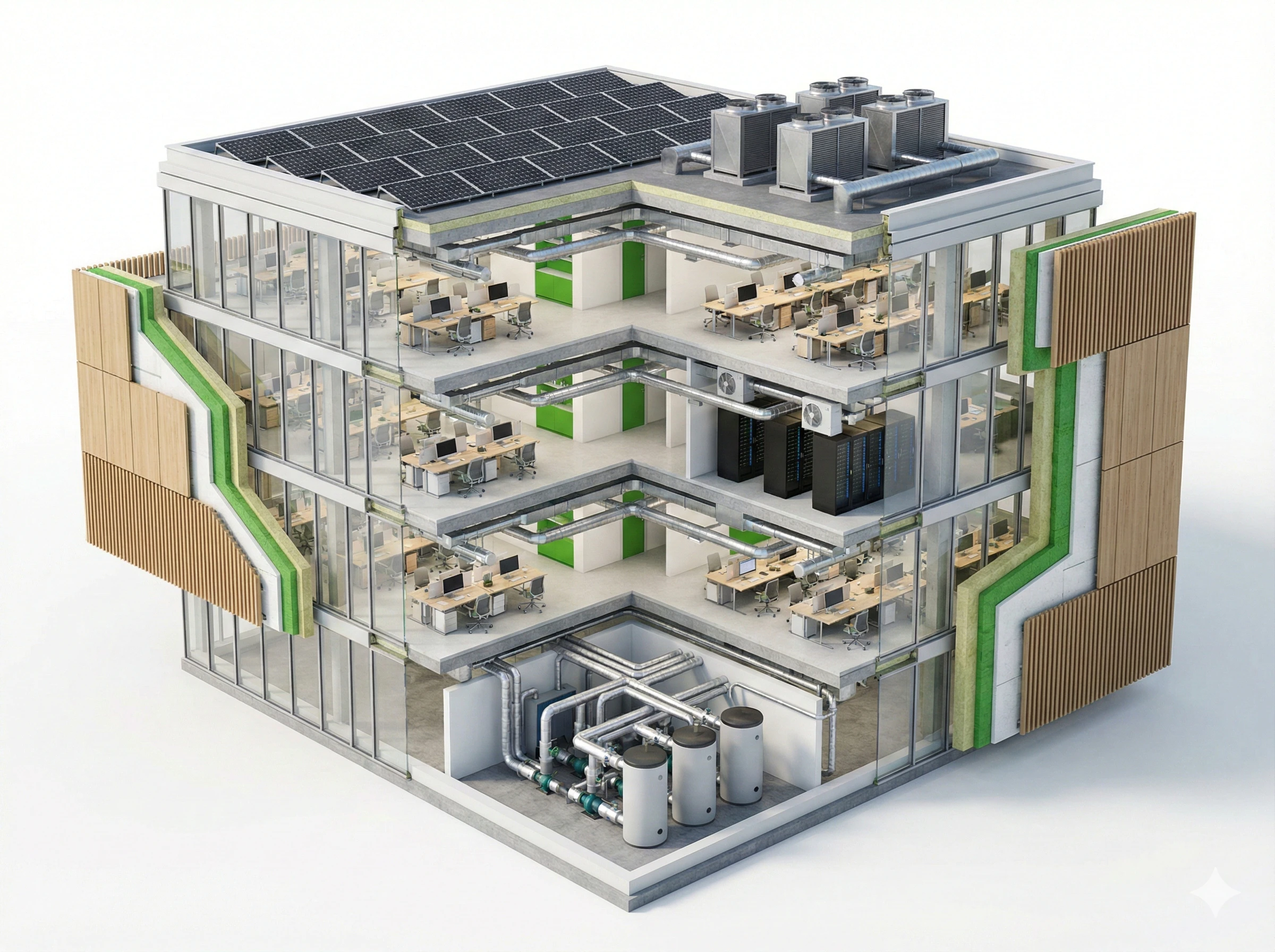 3D Schnitt Bürogebäude Energieeffizienz